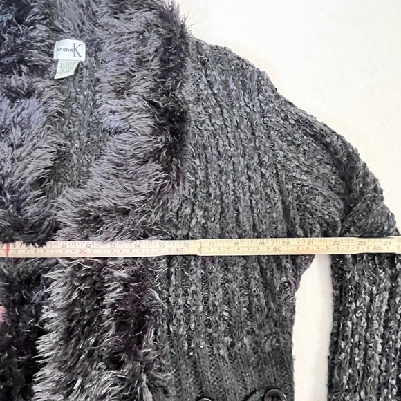 Shana K Womens XL Gray Knit Cardigan Faux Fur Trim Open Front Sweater 90s Y2K - Picture 8 of 11